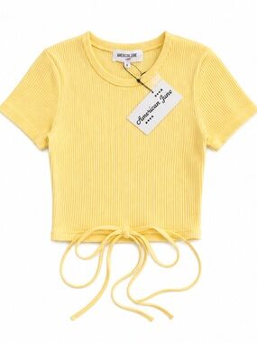 American June Yellow Ribbed Tie-Waist Crop Top NWT Size S